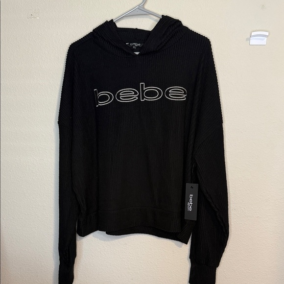 bebe Tops - Bebe Black Ribbed lightweight Hoodie, NWT